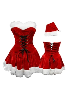 Online American Store M L XL 2XL High Quality Women Christmas Dress Sexy Red Velvet Holiday Dress Santa Claus Costume Plus Size