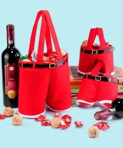 The American Store Christmas Gift Bag Collection Useful 1Pc Merry Christmas Gift Treat Candy Wine Bottle Holder Santa Claus Suspender Pants Trousers Decor Christmas Gift Bags