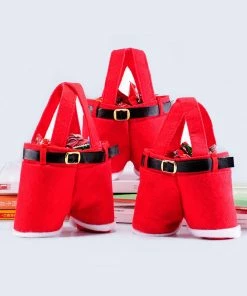 The American Store Christmas Gift Bag Collection Useful 1Pc Merry Christmas Gift Treat Candy Wine Bottle Holder Santa Claus Suspender Pants Trousers Decor Christmas Gift Bags