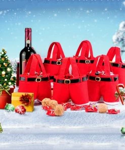 The American Store Christmas Gift Bag Collection Useful 1Pc Merry Christmas Gift Treat Candy Wine Bottle Holder Santa Claus Suspender Pants Trousers Decor Christmas Gift Bags