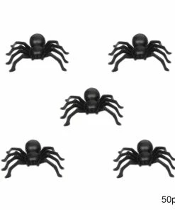 International Home Garden Store Useful 50pcs 2*1.4cm Plastic Black Spider Halloween Decoration Festival Supplies Funny Prank Toys Decoration Realistic Prop Halloween Prop