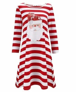 Wu Yanzu Store Store Women Christmas Print Santa Claus Long Sleeve Dress Evening Party Dress Christmas Dress Women Women Dress Long Sleeve Autum 2018 Christmas Women Clothing