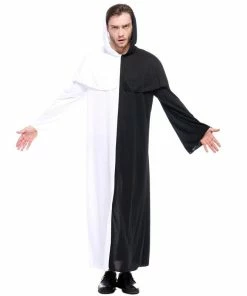 Online American Store Couple Halloween Costume Women Men Couple Black White Ghost Cosplay Cloak Devil Set Lover Carnival Dresses Devil Hooded Cloak Halloween Cosplay Costumes