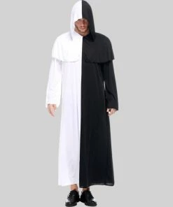 Online American Store Couple Halloween Costume Women Men Couple Black White Ghost Cosplay Cloak Devil Set Lover Carnival Dresses Devil Hooded Cloak Halloween Cosplay Costumes