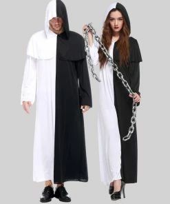 Online American Store Couple Halloween Costume Women Men Couple Black White Ghost Cosplay Cloak Devil Set Lover Carnival Dresses Devil Hooded Cloak Halloween Cosplay Costumes