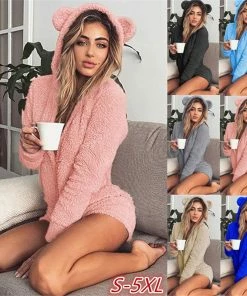 The American Store ZOOLIM Winter Warm Pajama Kigurumi For Adults Hooded Rabbit Ear Fleece Onesie Women One-piece Animal Jumpsuit Pajamas For Adults Christmas Women Clothing