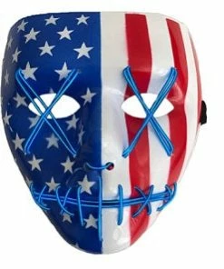 Onlineamericanstore Halloween Mask Light Up Masks Stitched American Flag 4th Edition LED Lighted Costume Mask (EDM, Rave, Party, DJ, Halloween, Costume, Movie)