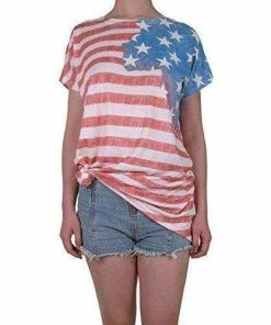 Aifer Women's American Flag Striped T-Shirts 4th July Short Sleeve Loose Blouse USA Flag Tops Women Clothing