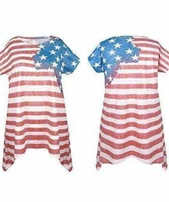 Aifer Women's American Flag Striped T-Shirts 4th July Short Sleeve Loose Blouse USA Flag Tops Women Clothing