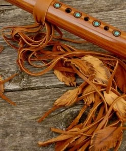 Online American Store Flute Ties, Native American Flute, Native Flute Accessory, Saddle Leather With Tribal Edge, Flute Wrap Native American Collection