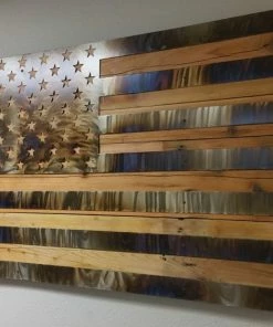TheCleverVenue Wall Decor & Art USA United States Flag Custom Burn Metal On Reclaimed Wood,2 Sizes, Vintage Style, Nostalgic Patriotic Wall Home Decor,garage Art PTSW145