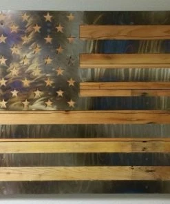 TheCleverVenue Wall Decor & Art USA United States Flag Custom Burn Metal On Reclaimed Wood,2 Sizes, Vintage Style, Nostalgic Patriotic Wall Home Decor,garage Art PTSW145