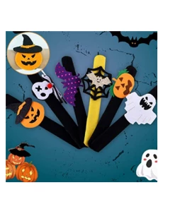 Shop2841004 Store 10 Chrismas Patted Circle Clap Ring Halloween Kids Masquerade Party Performance Pumpkin Witch Ghost Bat Bracelet Ornament Gifts Halloween Kids Clothing