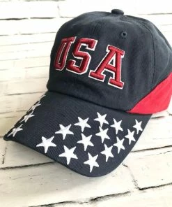 MG Washed Cotton Twill Stars & Stripes USA Ball Cap Hat USA Flag Cap Mens Clothing