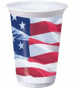Online American Store Patriotic Theme Party Supplies Plastic Party Cups - 8-Count American Flag Party Disposable Plastic Cups, Waving Patriotic Party Supplies For America-Themed Parties, Red, White, And Blue, 16Oz