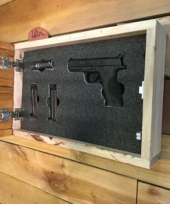 The American Store Rustic Wood Marine Corp Blue Line American Flag Firearm Concealment Cabinet Case Home Decor