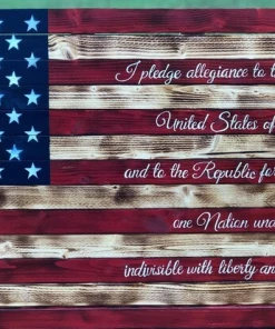 RSWoodenCreations Concealment Flags Pledge Of Allegiance, Rustic Wooden American Flag Small With Pledge Of Allegiance, Rustic Wooden American Flag, US Flag | Medium Rustic Pledge Of Allegiance American Flag
