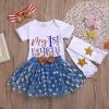Onlineamericanstore Kids Clothing Girls Clothes Baby Girls Letter Tops Tulle Sequin Skirt Hairband Leg Warmer Outfit 4th Of July Kids Clothes Independence Day #40