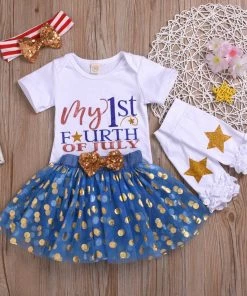 Onlineamericanstore Kids Clothing Girls Clothes Baby Girls Letter Tops Tulle Sequin Skirt Hairband Leg Warmer Outfit 4th Of July Kids Clothes Independence Day #40