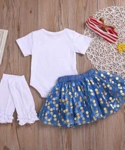 Onlineamericanstore Kids Clothing Girls Clothes Baby Girls Letter Tops Tulle Sequin Skirt Hairband Leg Warmer Outfit 4th Of July Kids Clothes Independence Day #40