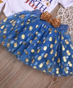 Onlineamericanstore Kids Clothing Girls Clothes Baby Girls Letter Tops Tulle Sequin Skirt Hairband Leg Warmer Outfit 4th Of July Kids Clothes Independence Day #40
