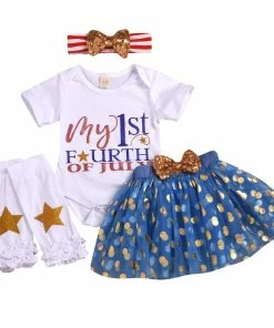 Onlineamericanstore Kids Clothing Girls Clothes Baby Girls Letter Tops Tulle Sequin Skirt Hairband Leg Warmer Outfit 4th Of July Kids Clothes Independence Day #40