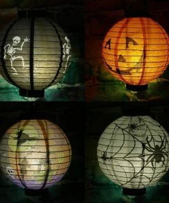 Lotsgoods88 Halloween Decoration LED Paper Pumpkin Hanging Lantern Light Lamp Halloween Decorations For Home Horror Lantern Supplies