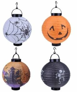Lotsgoods88 Halloween Decoration LED Paper Pumpkin Hanging Lantern Light Lamp Halloween Decorations For Home Horror Lantern Supplies