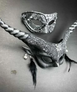 Onlineamericanstore Halloween Mask Masquerade Masks, His & Hers Masquerade Masks, Steampunk Masks For Men And Women, Silver Chrome Mask And Men Party Masks