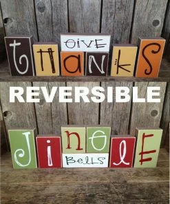 Onlineamericanstore Jingle Bell Blocks, Christmas Blocks, Reversible Blocks, Christmas Decor, Holiday Decor, Wood Blocks, Christmas Decoration, Holiday Blocks