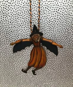 SugarberryMinis Halloween Flying Witch, Vintage Inspired Halloween Decorations