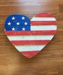 TeachingIsOurSideGig Rustic Patriotic American Flag Heart Wooden Wall Decor