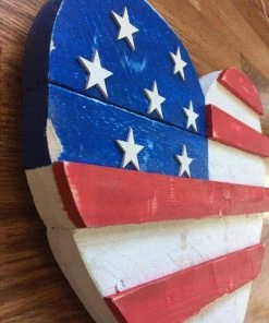 TeachingIsOurSideGig Rustic Patriotic American Flag Heart Wooden Wall Decor