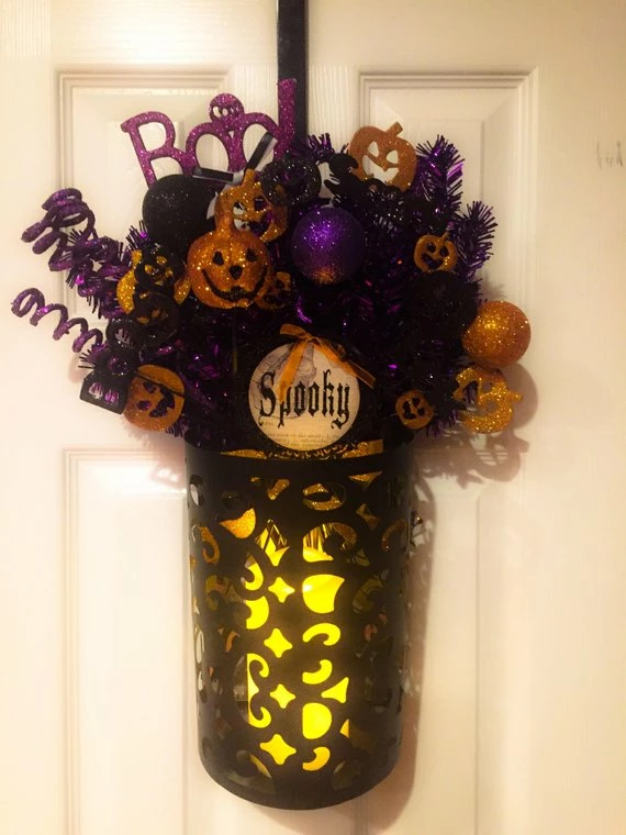 DillyBeanDesign Halloween Wreath 18" Tall Pocket Door Wreath Glittery Black Purple Orange Halloween Wreath READY TO SHIP 4 DillyBeanDesign Halloween Wreath 18" Tall Pocket Door Wreath Glittery Black Purple Orange Halloween Wreath READY TO SHIP