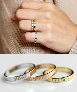 Onlineamericanstore Stacking Ring Engraved Ring Personalized Ring For Women Gold Plated Ring For Women Custom Name Ring Coordinate Rings - R4 16 Onlineamericanstore Stacking Ring Engraved Ring Personalized Ring For Women Gold Plated Ring For Women Custom Name Ring Coordinate Rings - R4