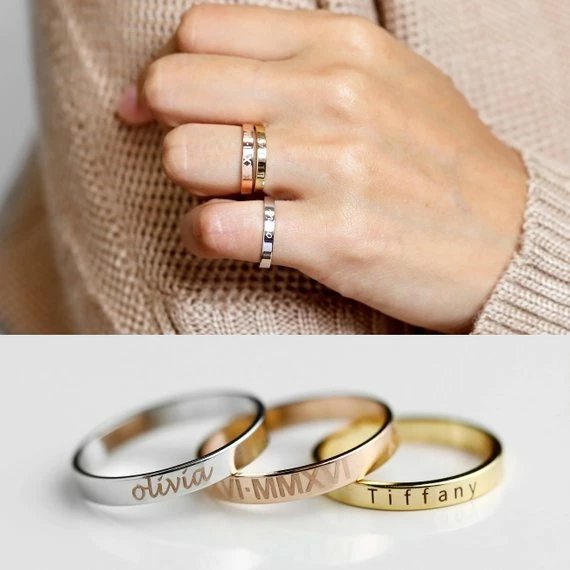 Onlineamericanstore Stacking Ring Engraved Ring Personalized Ring For Women Gold Plated Ring For Women Custom Name Ring Coordinate Rings - R4 9 Onlineamericanstore Stacking Ring Engraved Ring Personalized Ring For Women Gold Plated Ring For Women Custom Name Ring Coordinate Rings - R4
