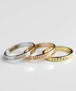 Onlineamericanstore Stacking Ring Engraved Ring Personalized Ring For Women Gold Plated Ring For Women Custom Name Ring Coordinate Rings - R4