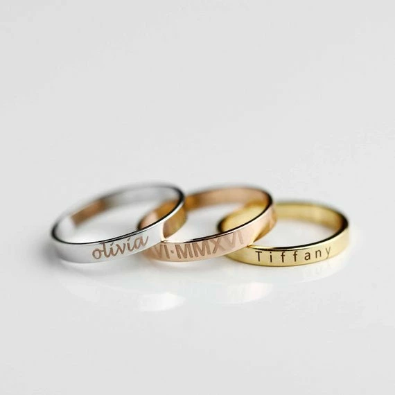 Onlineamericanstore Stacking Ring Engraved Ring Personalized Ring For Women Gold Plated Ring For Women Custom Name Ring Coordinate Rings - R4 4 Onlineamericanstore Stacking Ring Engraved Ring Personalized Ring For Women Gold Plated Ring For Women Custom Name Ring Coordinate Rings - R4