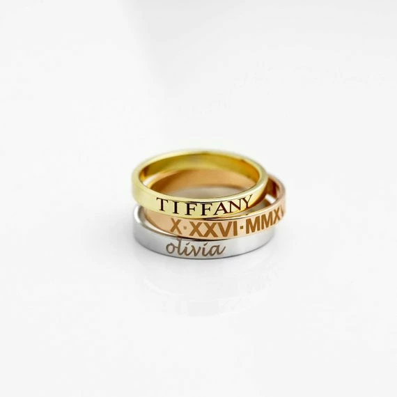 Onlineamericanstore Stacking Ring Engraved Ring Personalized Ring For Women Gold Plated Ring For Women Custom Name Ring Coordinate Rings - R4 6 Onlineamericanstore Stacking Ring Engraved Ring Personalized Ring For Women Gold Plated Ring For Women Custom Name Ring Coordinate Rings - R4