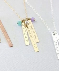 Onlineamericanstore Custom Name Accessories Personalized Gift For Mom, Mothers Necklace, Kids Name Necklace, Vertical Bar Necklace, Custom Name Bridesmaids Necklace, Mothers Day Gift