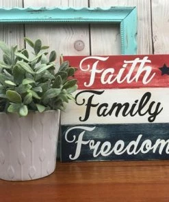 Online American Store Patriotic Decorations, Americana Decor, Wooden American Flag, American Flag Wall Art, American Flag Decor, Faith Family Freedom Wood Sign Wall Decor & Art