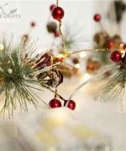 The American Store Christmas Decorations Red Berry Christmas Garland Lights LED Copper Fairy Lights Real Pinecone String Lights For Christmas Holiday Tree And Home Decoration