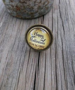 The American Store Happy Halloween Ring Adjustable Glass Dome In Vintage Style Bezel In Choice Of Color, Halloween Ring, Halloween Jewelry, Wiccan Ring