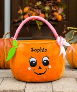 GiftsForYouNow Girl Pumpkin Personalized Trick Or Treat Basket, Trick-or-treat Bag, Halloween Treat Bag, Halloween Bag, Candy, Embroidered -gfyE11878354