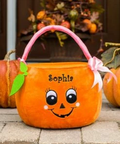 GiftsForYouNow Girl Pumpkin Personalized Trick Or Treat Basket, Trick-or-treat Bag, Halloween Treat Bag, Halloween Bag, Candy, Embroidered -gfyE11878354 Halloween Gift Collection