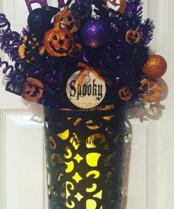 DillyBeanDesign Halloween Wreath 18" Tall Pocket Door Wreath Glittery Black Purple Orange Halloween Wreath READY TO SHIP 7 DillyBeanDesign Halloween Wreath 18