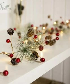 The American Store Christmas Decorations Red Berry Christmas Garland Lights LED Copper Fairy Lights Real Pinecone String Lights For Christmas Holiday Tree And Home Decoration