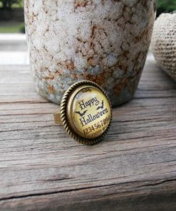 The American Store Happy Halloween Ring Adjustable Glass Dome In Vintage Style Bezel In Choice Of Color, Halloween Ring, Halloween Jewelry, Wiccan Ring 14 The American Store Happy Halloween Ring Adjustable Glass Dome In Vintage Style Bezel In Choice Of Color, Halloween Ring, Halloween Jewelry, Wiccan Ring