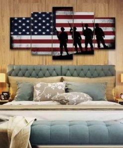 EdgyPatriots Wall Decor & Art American Flag With Soldiers - Army Rangers- Military Art- Rustic American Flag- Patriotic Wall Art- Navy Seals- Army Wall Decor- US Marines