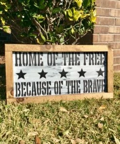 CoastalTactics Wall Decor & Art Home Of The Free Because Of The Brave / Home Of The Free Because Of The Brave Sign / Home Of The Brave On Wood / Patriotic Decor / Patriotic